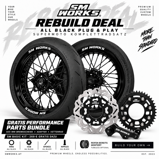 REBUILD-ERBJUDANDE: SVART PLUG & PLAY SUPERMOTO KOMPLETTHJULSSATS